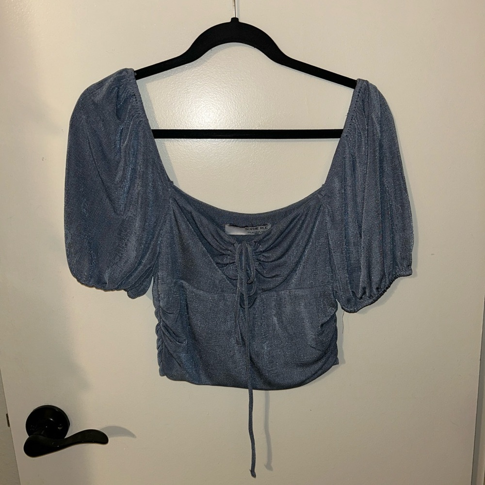 Sophie Rue Blue Puff Sleeve Crop Top